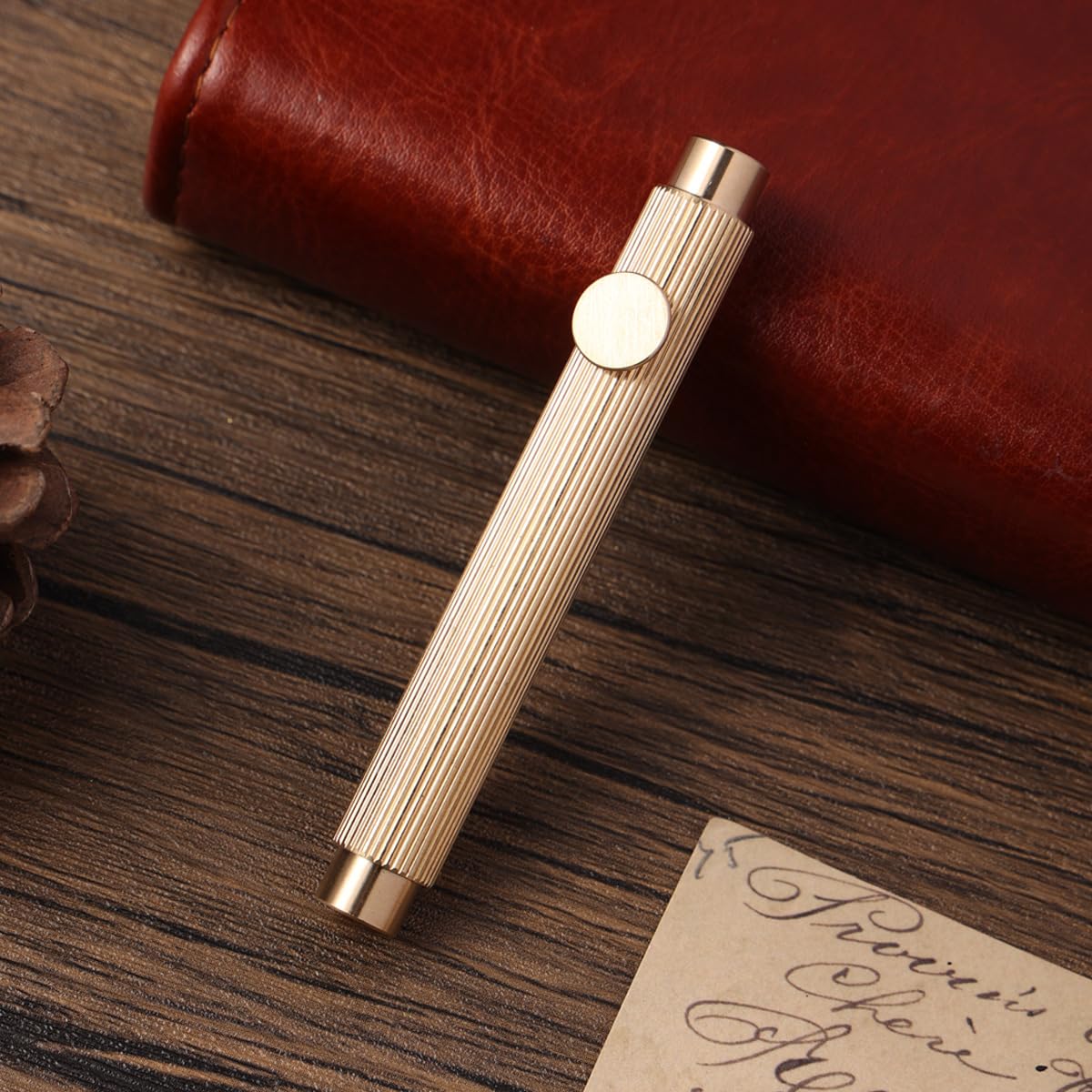 SIPLIV Brass Fountain Pen (85mm) Short Paragraph Pocket Mini Travel Pen Iridium Fine Nib Fountain Pen with 20 Pcs Black Ink Cartridges, Vertical Line - Image 2