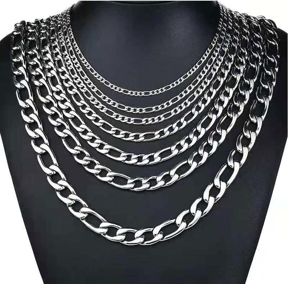 Seiyang Solid Sterling Silver Figaro Link Chain 1.7mm/2.3mm White Gold Plated Chain Necklace for Women Men 18, 20, 22+2 Inch