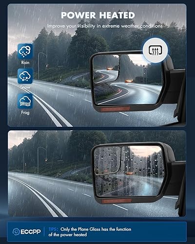 Miniatura 5 de ECCPP Espejo de remolque izquierdo para Ford 2004-2014 para Ford F150 Espejo de remolque con lámpara de charco, control de potencia, reflector