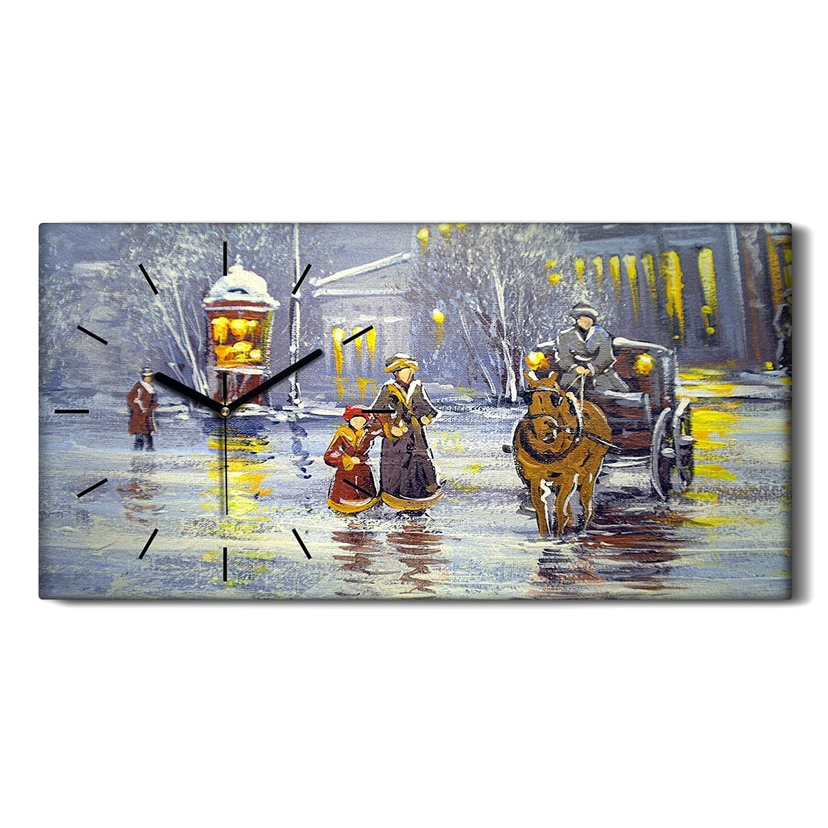 Horloge sur Toile 60x30cm Paysage d'Hiver Silencieuse pour Décoration du Salon et Chambre