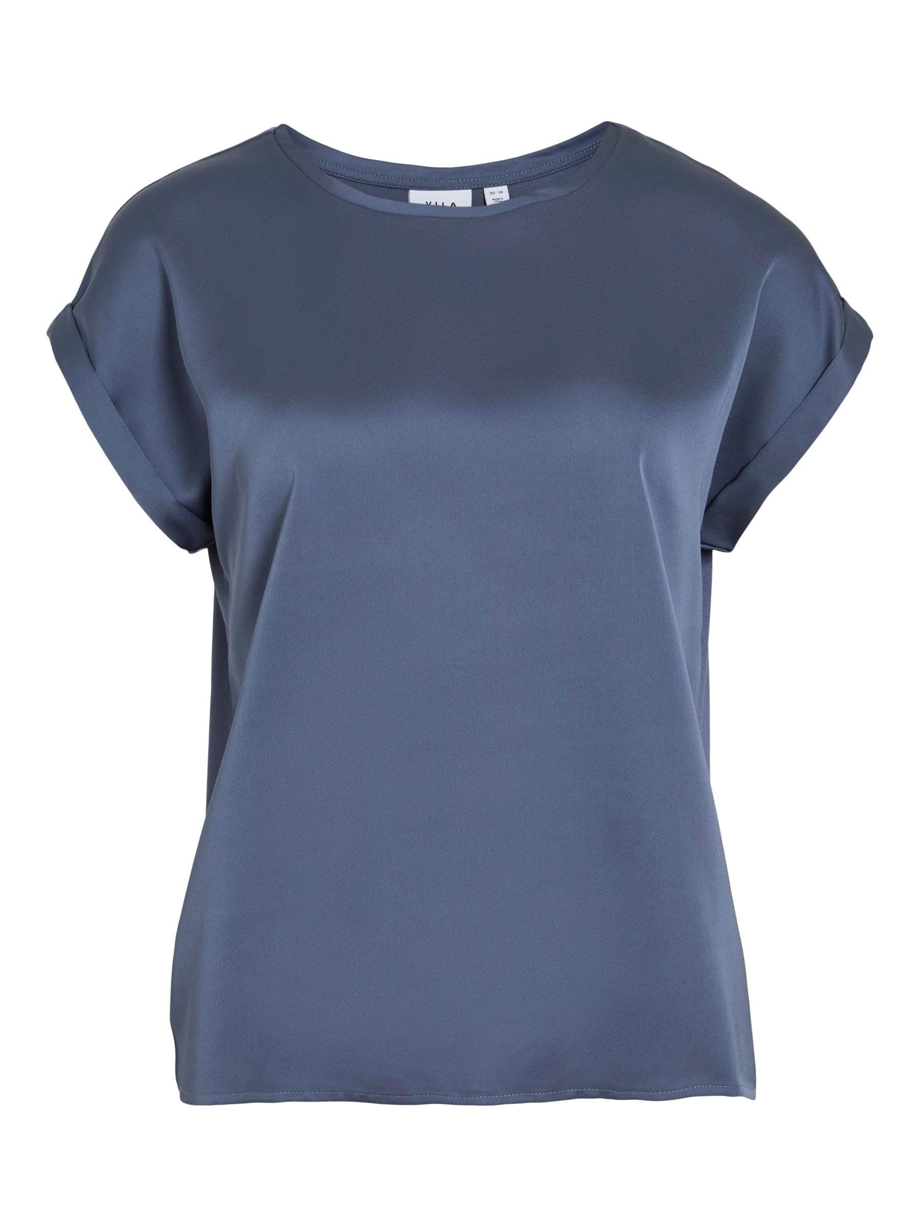 Vila Noos 14059563 Women's Variety S/S Satin Top, Vintage Indigo, 16