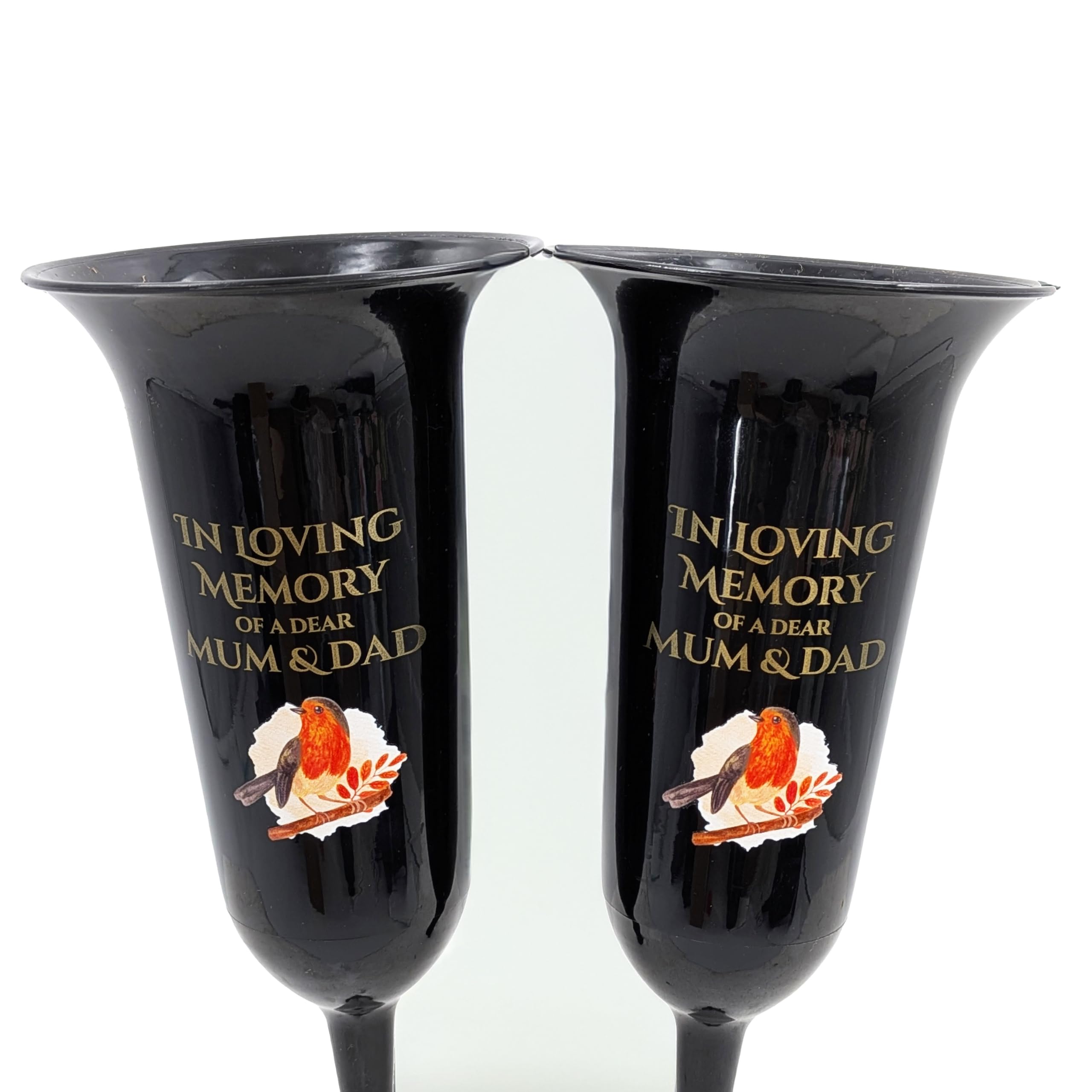 Set of 2 In Loving Memory Mum and Dad Robin Memorial Grave Flower Vases