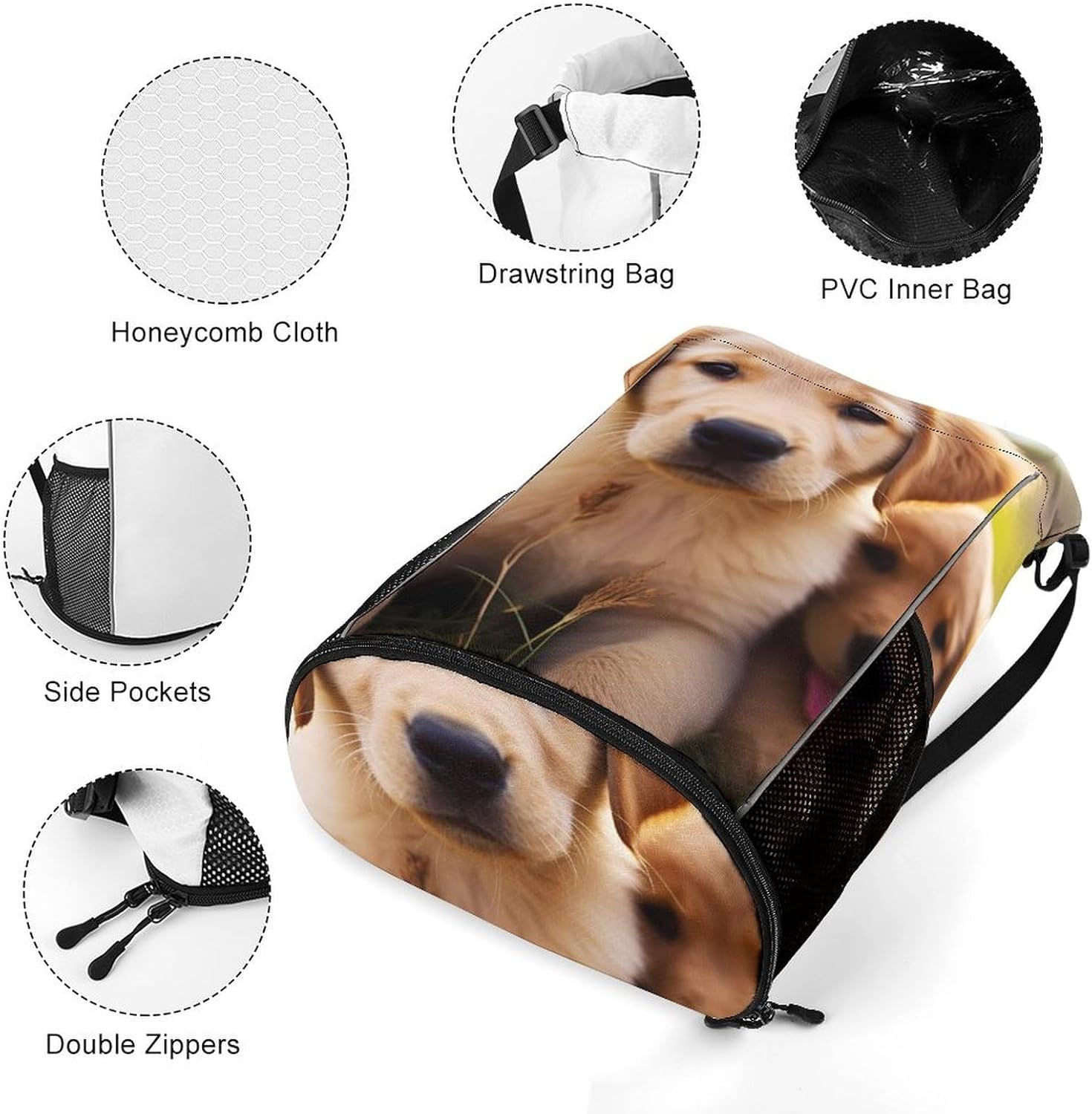 Fitness Drawstring Backpack Waterproof Gym Bag Cute Golden Retriever Puppy Lightweight Dry And Wet Separation Swim Bag