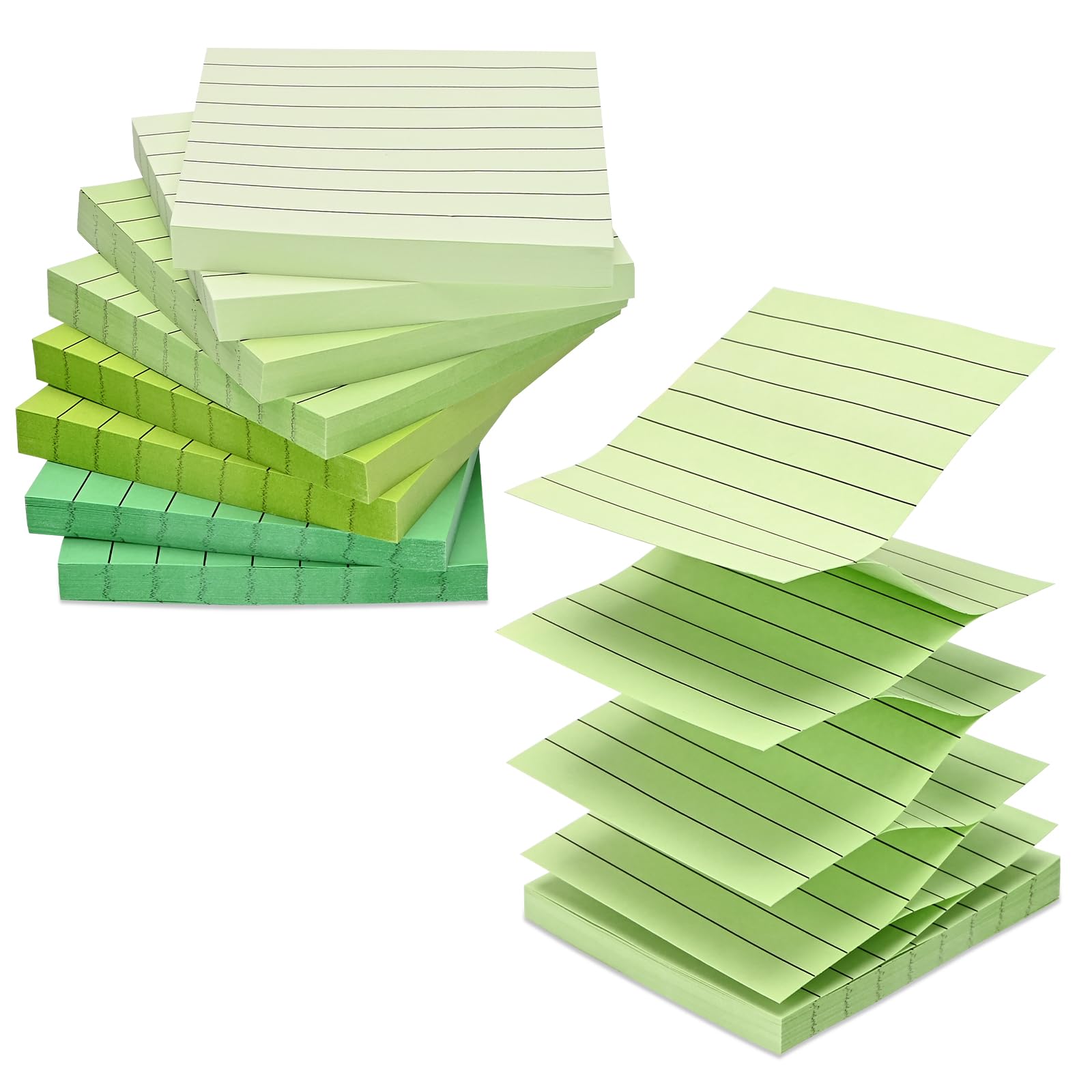 BAYTORY 640 Sheets Gradient Pop Paper Up Sticky Notes, Lined Sticky Notes, Colorful Self-Stick Note 3 x 3 in, Memo Pads for Home Office School Supplies (Green)