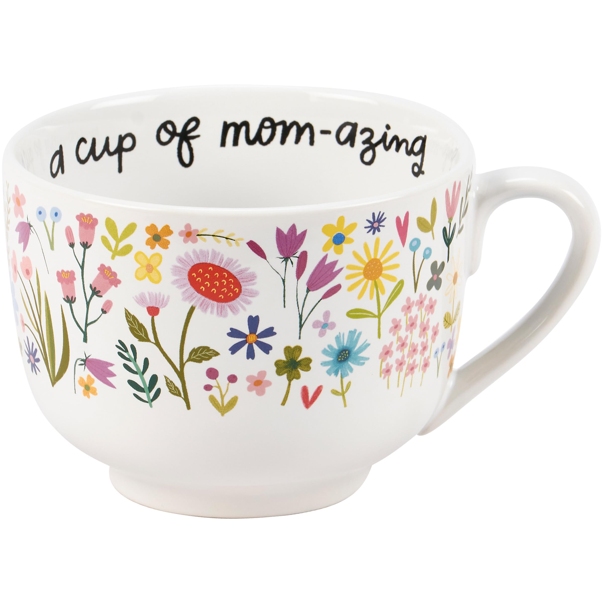 Primitives by Kathy Stoneware Latte Mug 18 oz, A Cup of Mom-azing Floral Coffee Cup | Novelty Inspirational Drinkware & Kitchen Gifts