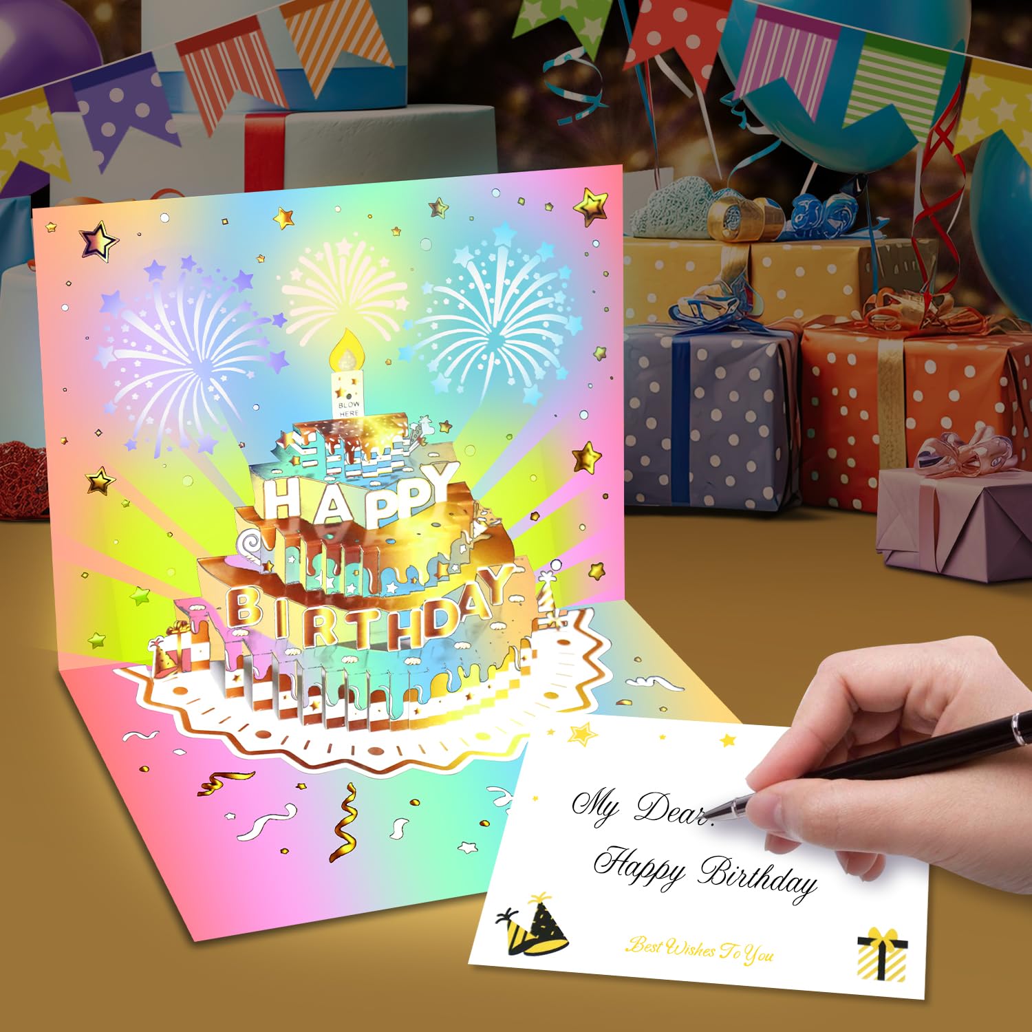 Verjaardagskaart met licht en muziek, Happy Birthday verjaardagskaarten, blowable kaars, 3D verjaardag, pop-up kaart, muzikaal, goed voor verjaardag, verjaardagscadeau voor vrouwen, mannen en kinderen