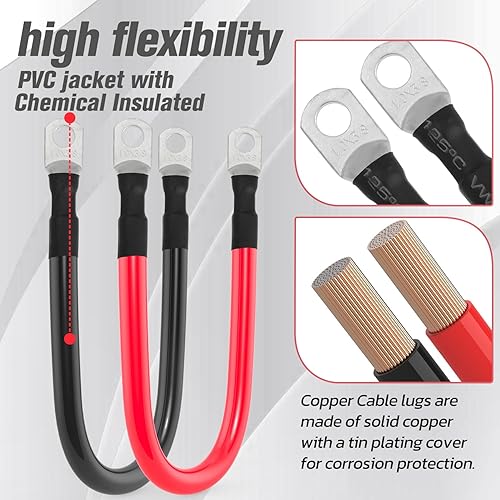 Miniatura 3 de Cable de batería 1/0 AWG 1/0AWG Calibre Cables de inversor de batería para automotriz, solar, marino, barco, RV, automóvil, motocicleta