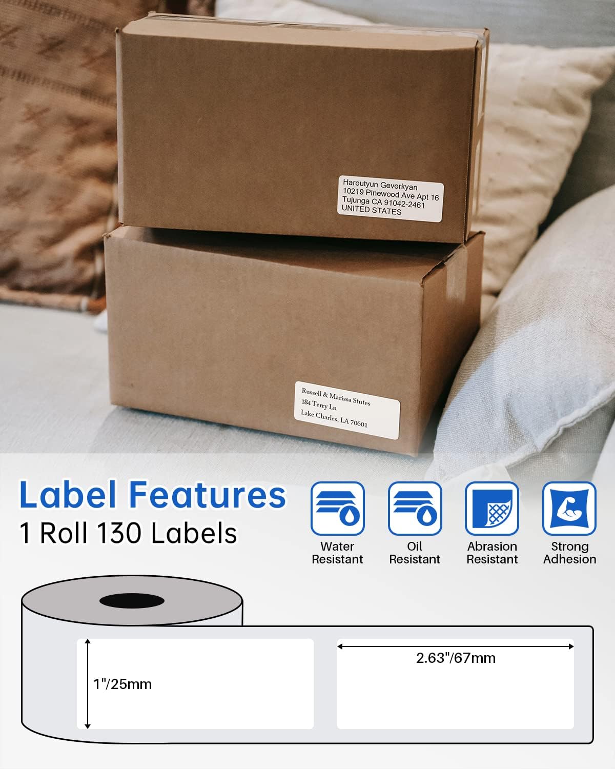 Phomemo Address Labels for M-Series Label Makers, Thermal Mailing Stickers, Easy to Peel Off. White, 1" x 2-5/8", 130 Per Roll, 3 Rolls - Image 2