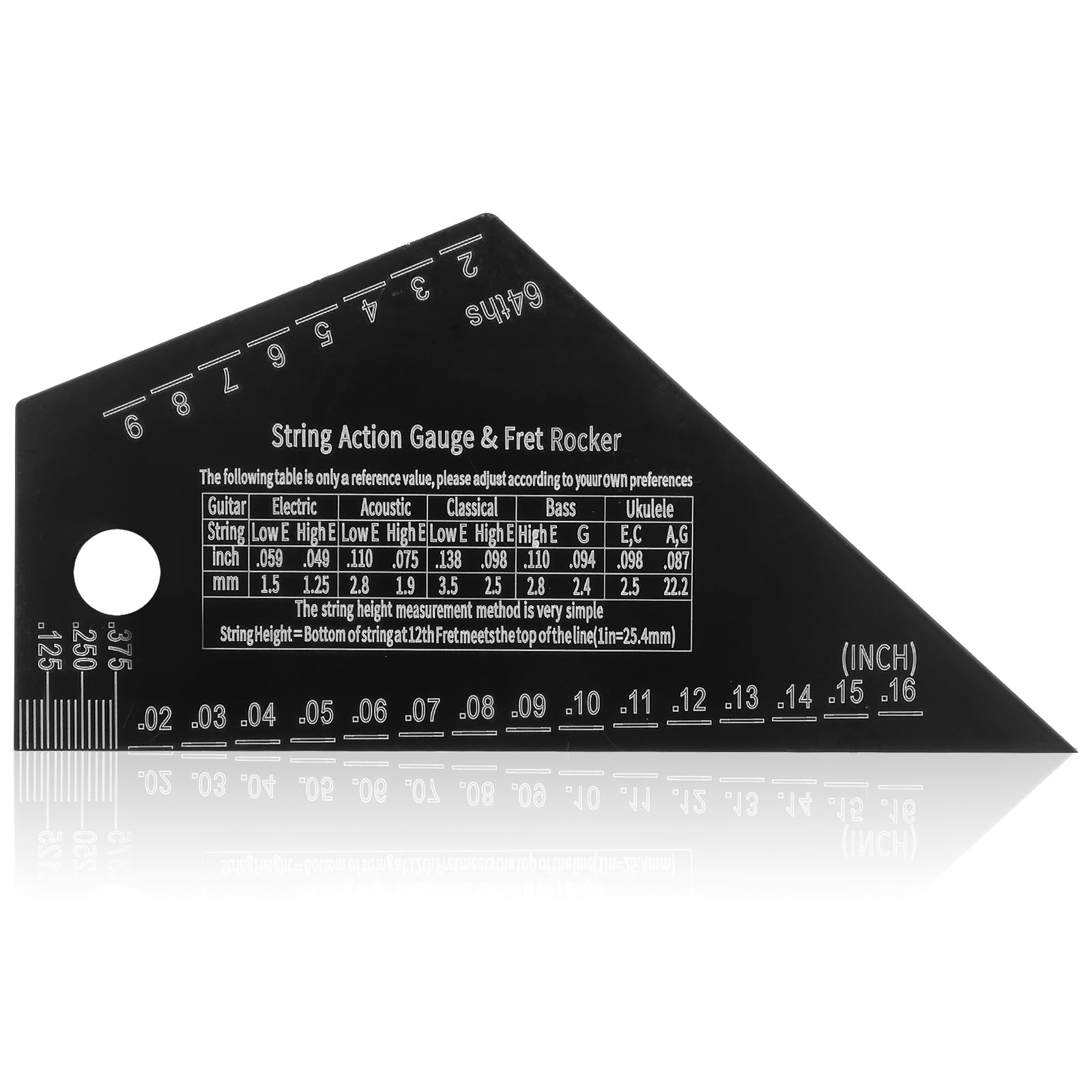 HJZHII Guitar String Action Gauge Ruler Fret Rocker Tool, 1 mm Thickness Fret Leveling Tool Stainless High Precision String Height Ruler for Luthiers