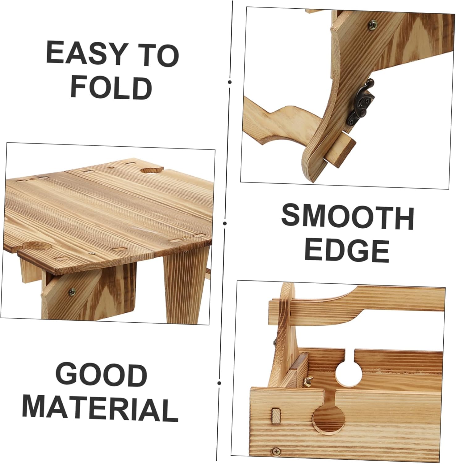 POPETPOP Portable Folding Wooden Table for Outdoor Use Lightweight and Multi-Functional for Camping and Picnics Space-Saving Design Storage Basket