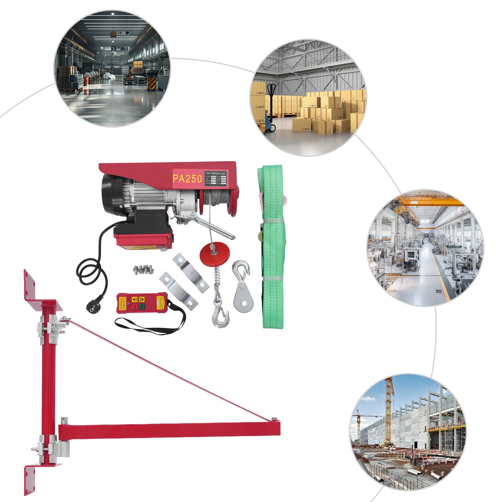 Flaschenzug 250kg, 12m Seil, kabellose Fernbedienung, 550W | 2 Hebearten (Einzel-/Doppelseil), inkl. 2 Tragegurte. Ideal für Garage, Werkstatt & Baustelle – sicher & flexibel