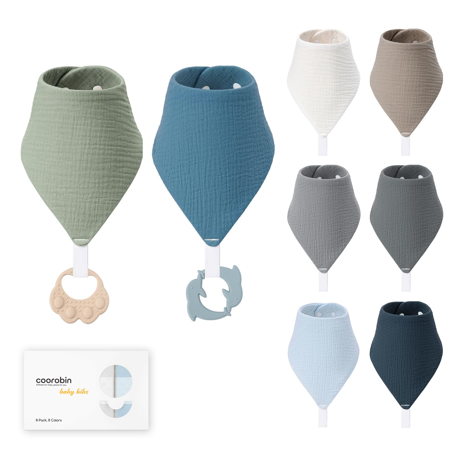 8-Pack Muslin Baby Bibs for Drooling and Teething