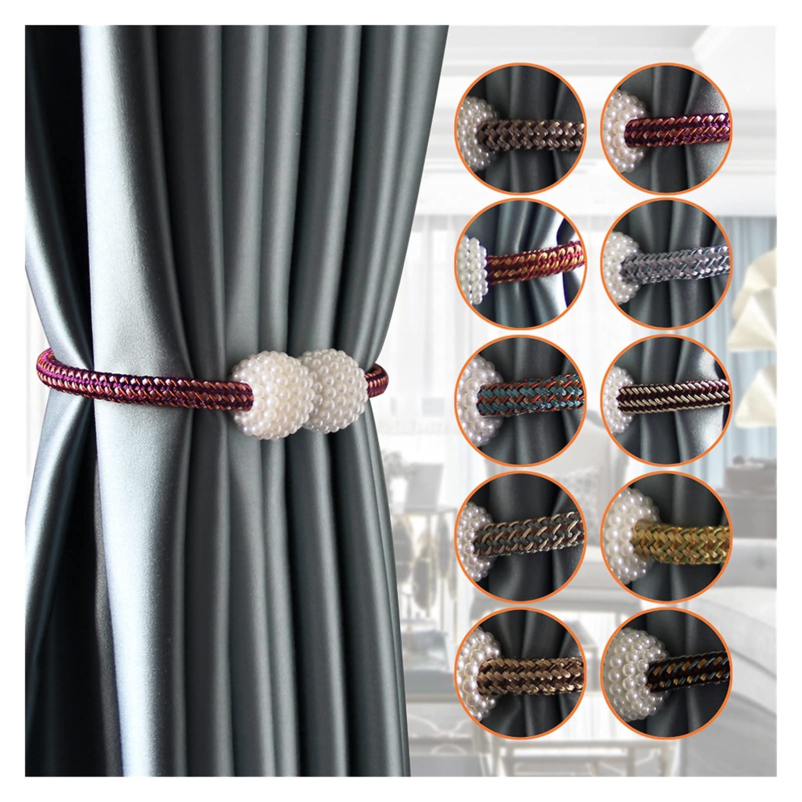 2Pc Magnétique Rideau Embrasses Retenues Boucle Clip Sangle Aimant Perle Boule Rideau Suspendu Ceintures Tiges Corde Accessoires (Taille Unique | Bleu)