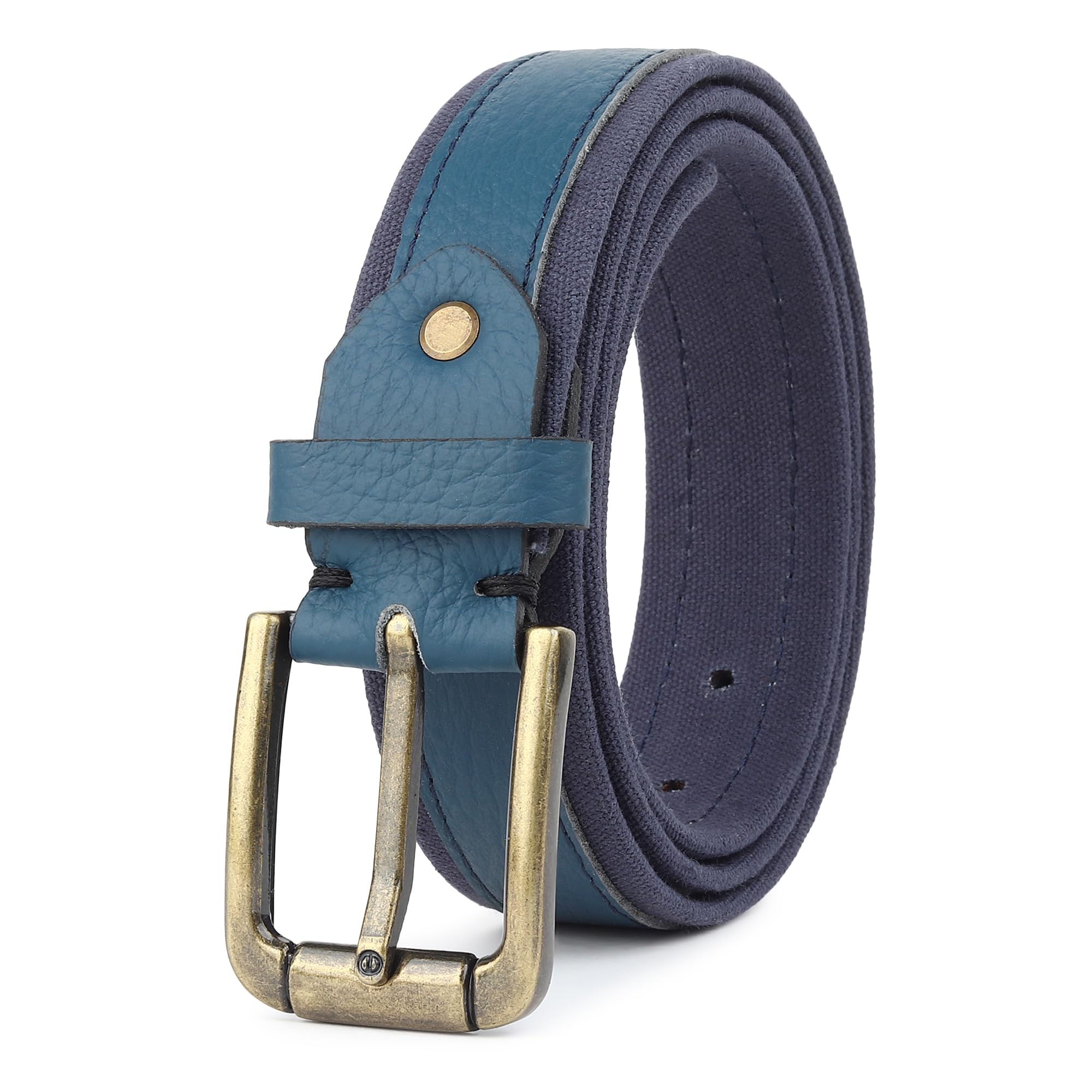 Men’s Canvas Leather Contrast Belt | 34mm Width | Antique Brass Buckle | Premium Contrast Design for Smart Casual & Semi-Formal Look | Perfect for Gift & Everyday Style-image-25