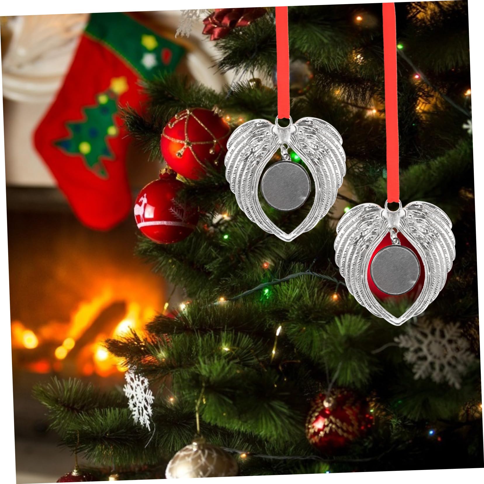 Zerodeko 3 Series Colgante De Alas De Ángel Navidad Pegatinas Espacios En De Sublimación De Navidad Adornos De Fotos para El Árbol Adorno De ala Silver Aleación De Zinc 6 Piezas*3