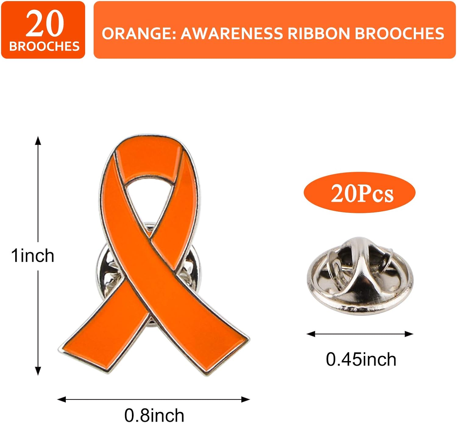 WANDIC Orange Ribbon Pin, 20 Pcs Orange Ribbon Brooches Hope Enamel Jewelry Pins - Image 3