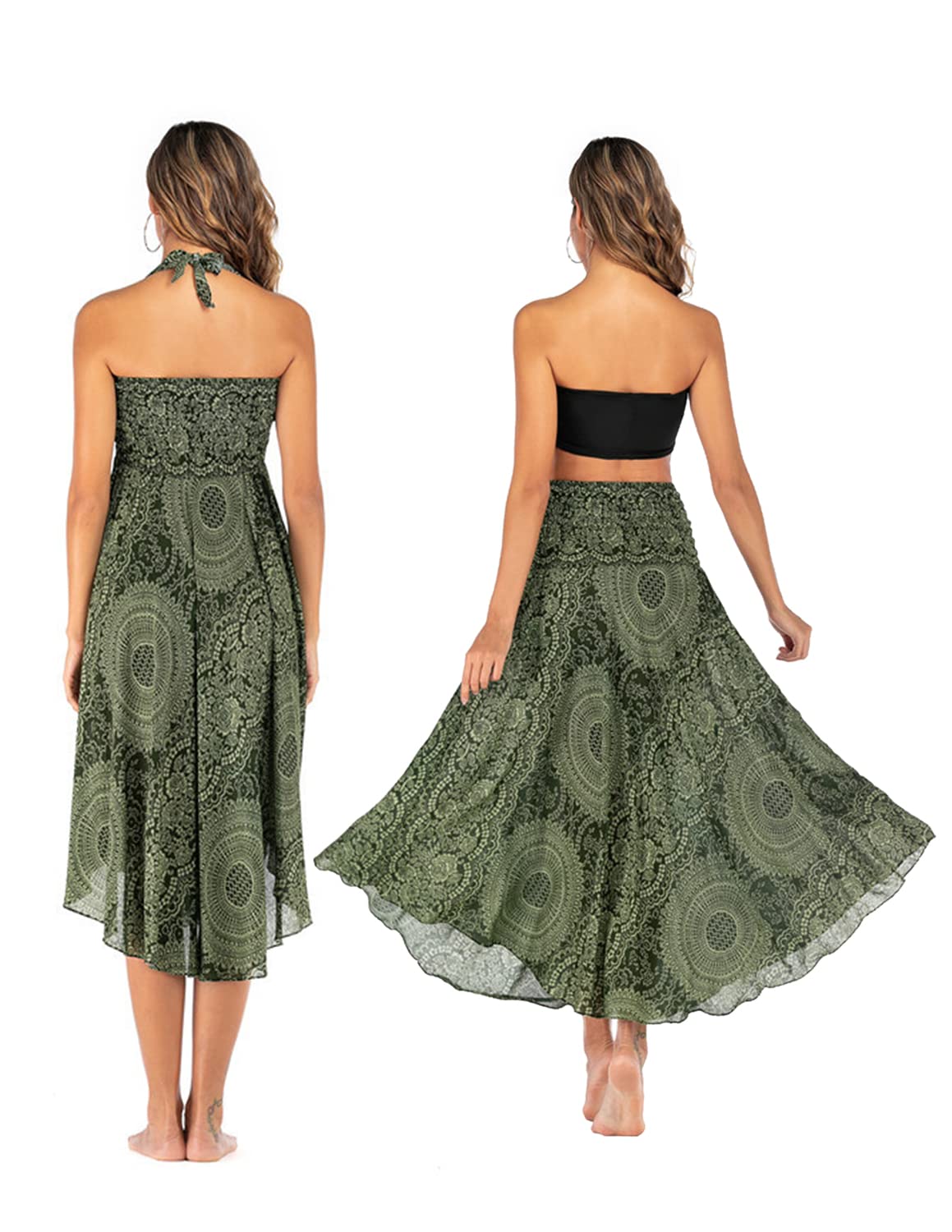 Damen Strandkleid Shirred Casual Ärmellos Boho Rock