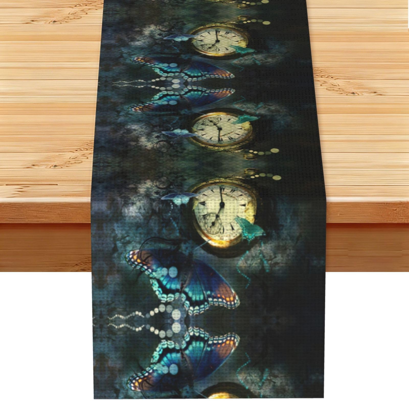 Clock Butterfly Stylish Printed Table Cloth, Decorative Table Runner 13x72in for Home, Party and Banquet Home Decor