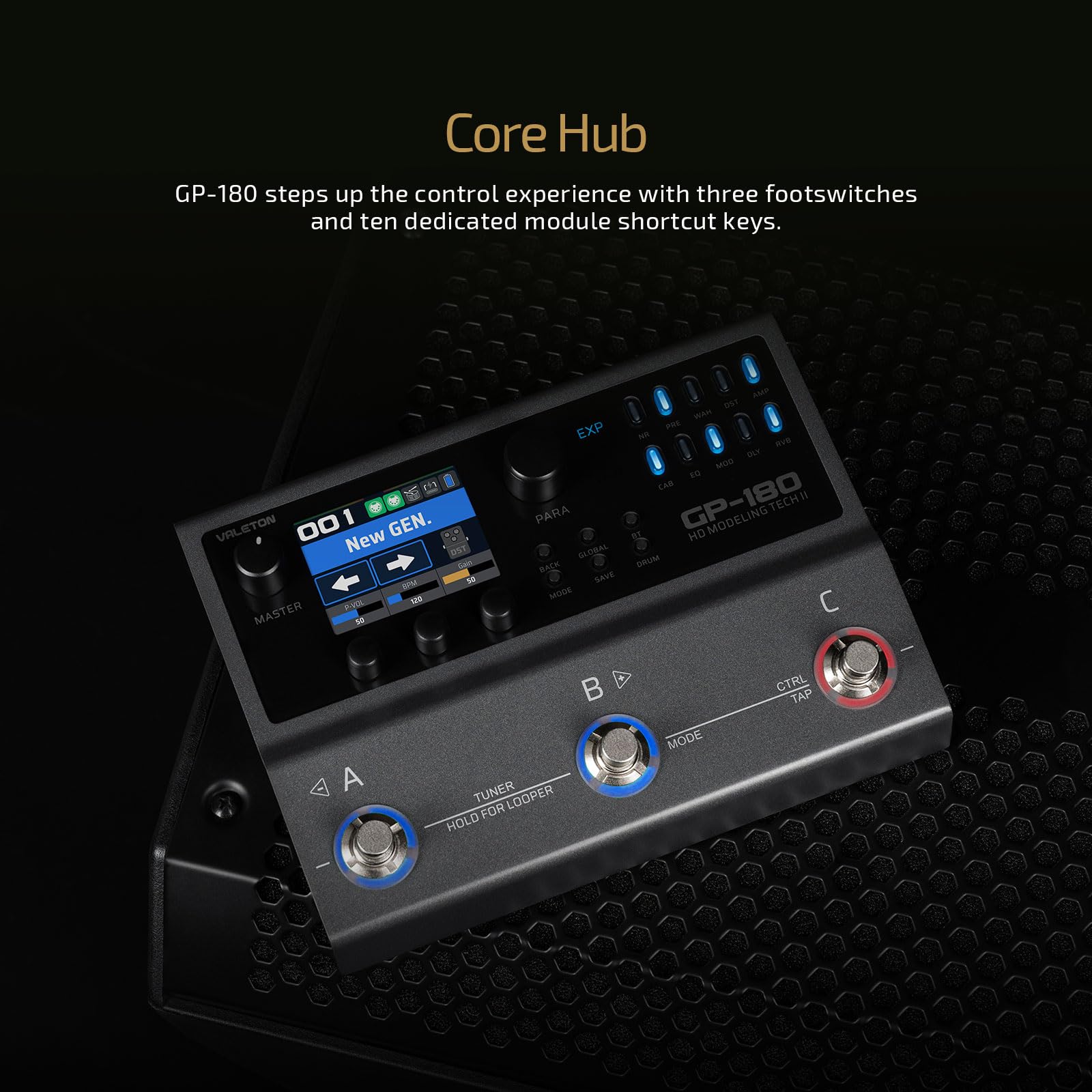 VALETON Processore multieffetto per chitarra con modellazione HD, 200+ effetti, supporto IR e NAM, looper, drum machine, interfaccia audio USB GP-180