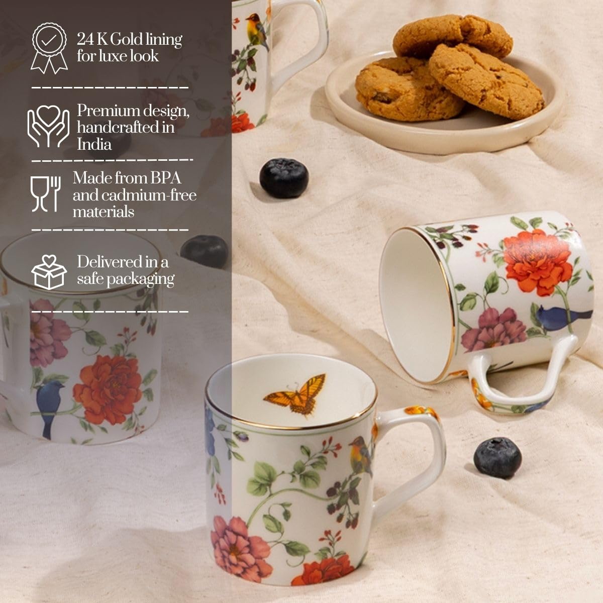 GOLDEN QUEEN'S Tea Cups - Set of 6 Floral Design -4 GOLDEN QUEEN'S Tea Cups - Set of 6 Floral Design -4