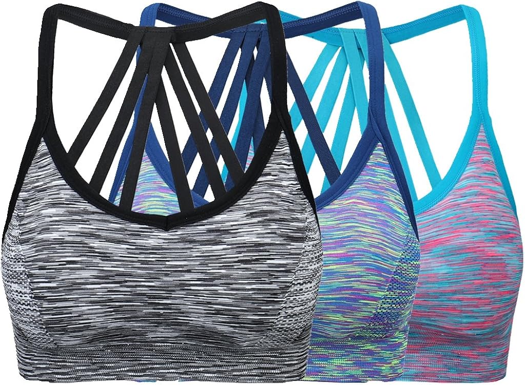 ohlyah Women's Wire Free Padded Sports Bra Racerback Yoga Bras Pack