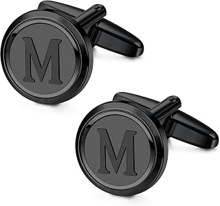 LOYALLOOK Personalized Initial Gold Cufflinks for Men - Engraved Copper Cuff Links, Elegant Groomsmen Wedding Gift for Husband Father