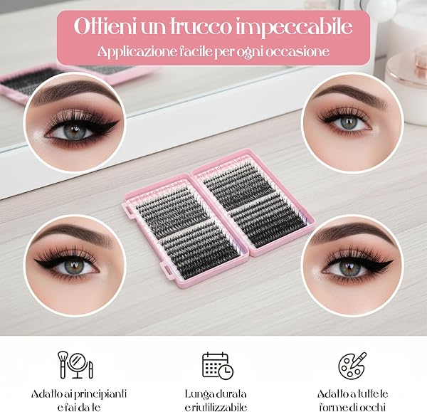 VEGCOO 640 Pièces Faux Cils Individuel, 30-40-50-60D, Kit d'extensions de Cils, Faux Cils Naturels Courbés, Cluster Lashes 8-16 mm pour Usage Personnel et Domestique - 5