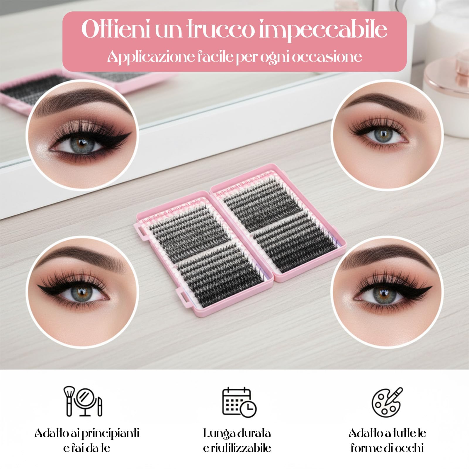 VEGCOO 640 Pezzi Ciglia Finte Extension Ciglia, 30D-40D-50D-60D Curl Ciglia Finte Ciuffetti, 8-16mm Kit di Extension per Ciglia, DIY Eyelash Extension per Ragazze e Donne Principianti