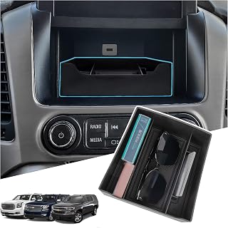 Center Console Organizer Electric Navigation Screen Rear Tray Compatible with 2015-2020 GMC Yukon/2015-2020 Chevy Suburban/Tahoe Accessories, Dashboard Storage Organizer Box with Sunglasses
