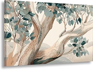 SUNTRACK GALLERY Trunk of Time (Teal Eucalyptus Tree) Canvas Wall Art Teal Floral Botanical Painting for Living Room, Bedr...