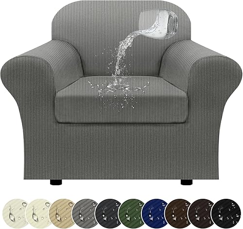 Miniatura 90 de Funda para sofá 100% impermeable, juego de 4 piezas, funda de sofá a rayas para sofá de 3 cojines, con parte inferior de TPU a prueba de fugas