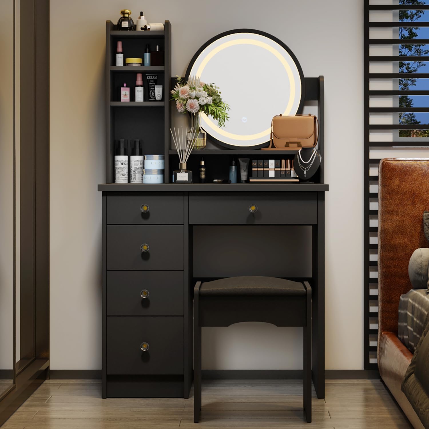 Amazon.com: AGOTENI Black Vanity Set with Mirror, Makeup Vanity