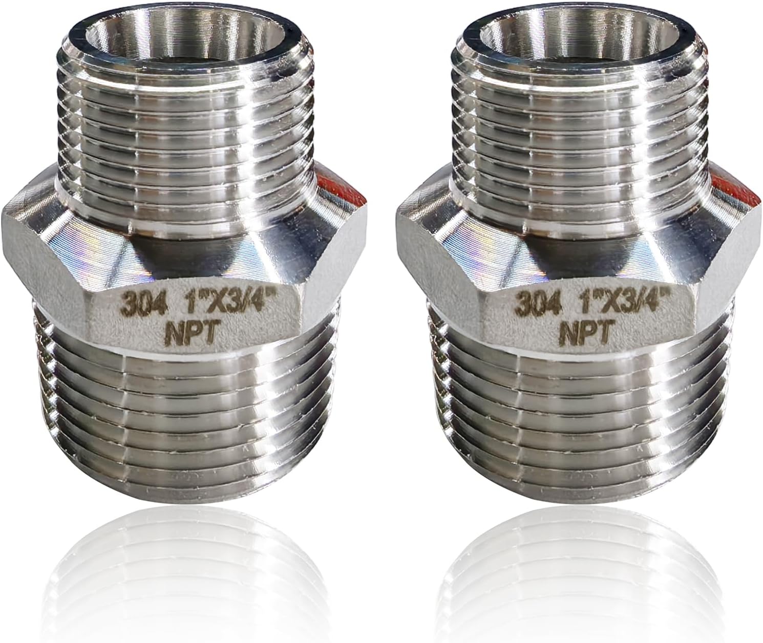 2pcs 1" NPT x 3/4" NPT Stainless Steel Nipple, 1 to 3/4 Adapter Fitting Reducing Solid Hex Stainless Steel Nipple, Male Stainless Steel Pipe Fittings for Extending and Connecting Pipes