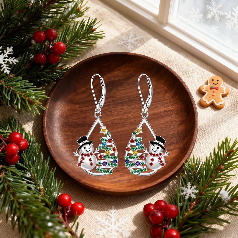 925 Sterling Silver Christmas Earrings Christmas Tree Snowman Earrings for Women Holiday Parties Winter Celebrations Xmas Jewelry Gifts for Women - Image 9