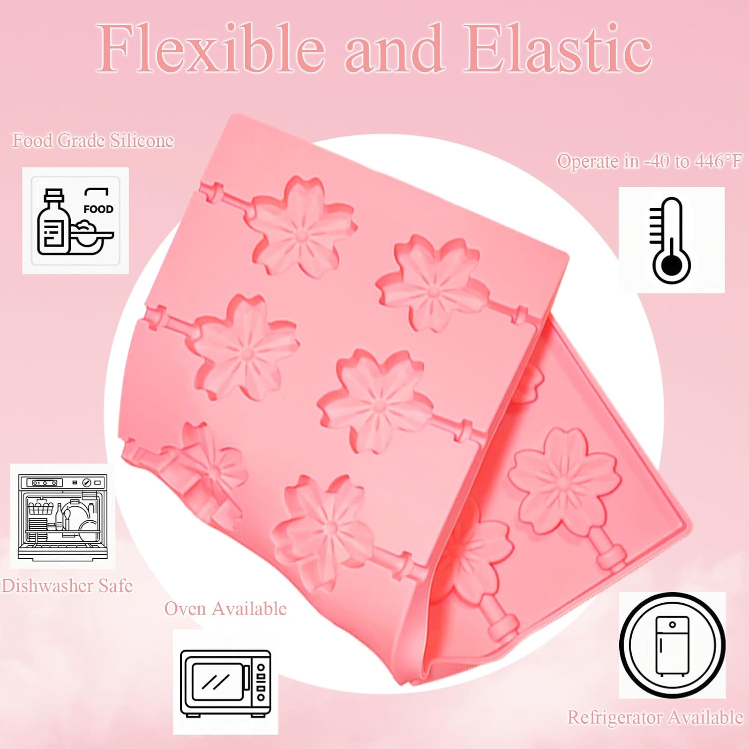 3Pcs Lollipop Mold Kit, 36 Capacity CHELIZIYA 3 Shapes Pink Silicone Candy Molds, Non-Stick Silicone Flower Chocolate Mold with 100Pcs Sticks, 100Pcs Bags, 100Pcs Ties for Party