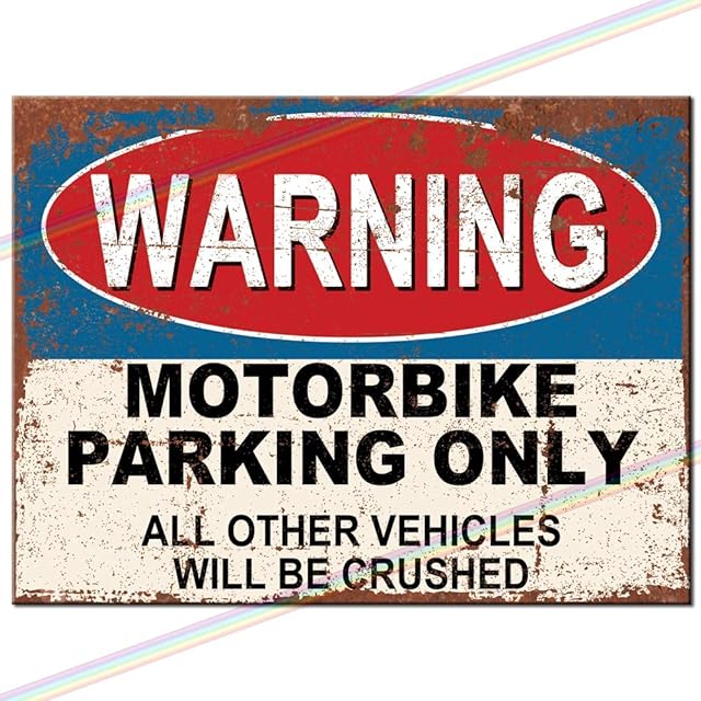 Metal Signs - Motorbike Parking Only Logo. Man Cave Tin Metal Sign Hanging Wall Plaque Kitchen Shed Garage. Medium (20cm x 15cm)
