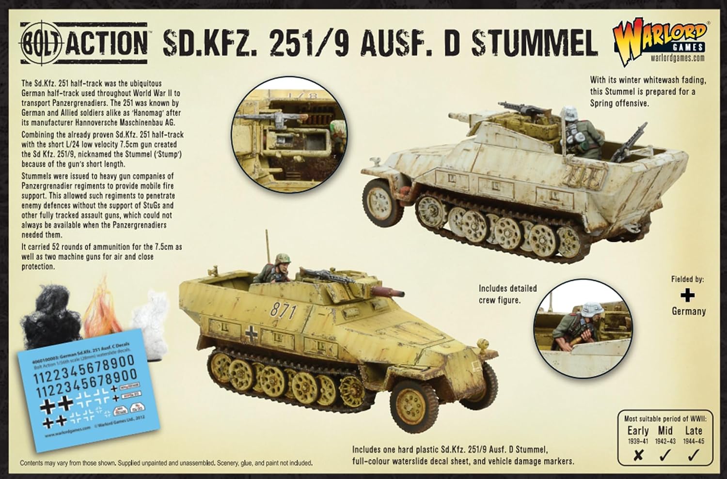 Bolt Action Sd.Kfz 251/9 Ausf D (Stummel) Half Track 1:56 WWII Military Wargaming Plastic Model Kit
