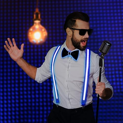 Miniatura 9 de Corbatas iluminadas, corbatines y tirantes LED, suministros de fiesta que brillan en la oscuridad, ajustables para mujeres y hombres