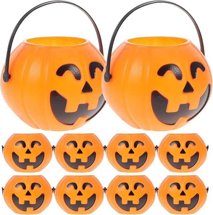 PARTYKINDOM 10PCS Seaux en plastique en forme de citrouille - Décoration d’Halloween - Trick