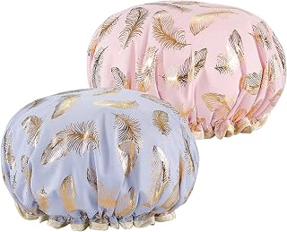 2 PCS Double Layer Shower Caps Reusable Shower Caps for Women UK Fashion Ruffles Lightweight Elastic Plastic Shower Caps Practical and Convenient Unisex