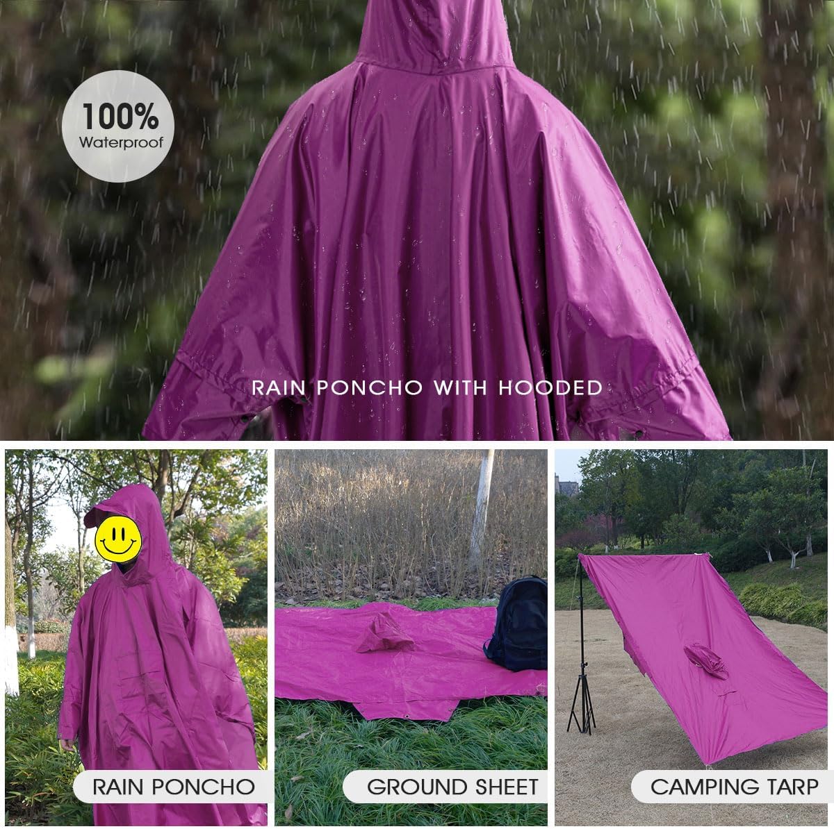 Cosmine Hooded Rain Poncho for Adult with Pocket, Waterproof Lightweight Unisex Raincoat Jacket for Hiking Camping Emergency - Image 5