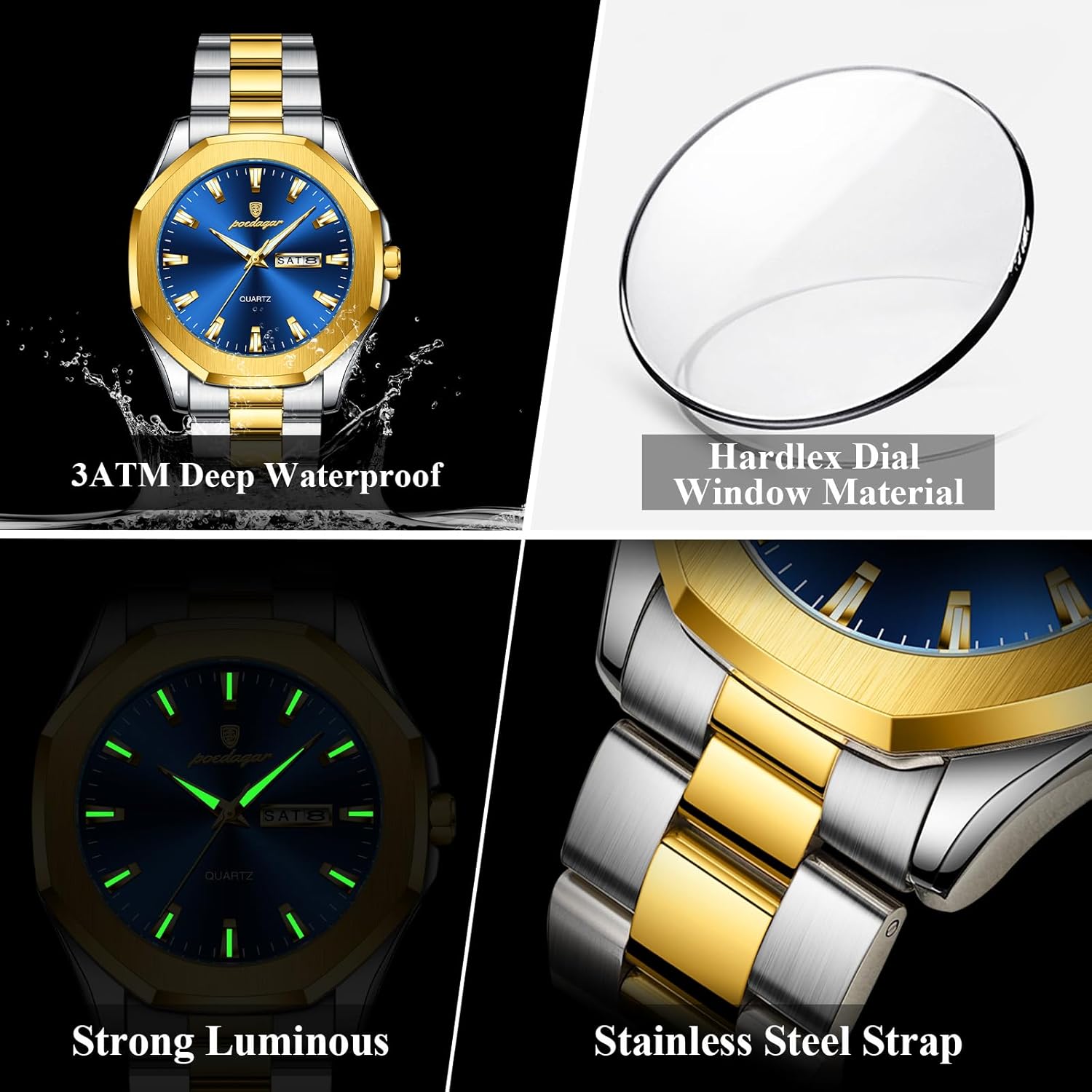Luxury Casual Men Wristwatch Waterproof Luminous Week Date Man Watch Stainless Steel Fashion Sport Quartz Men's Watches - Image 3