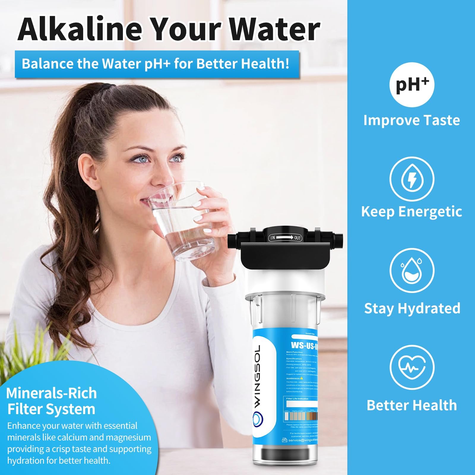 Under Sink Water Filter- Inline Water Purifier With Multi Layer Pleated Material, Removes 99.99% Chlorine, Lead, Heavy Metals, Odors/Contaminants