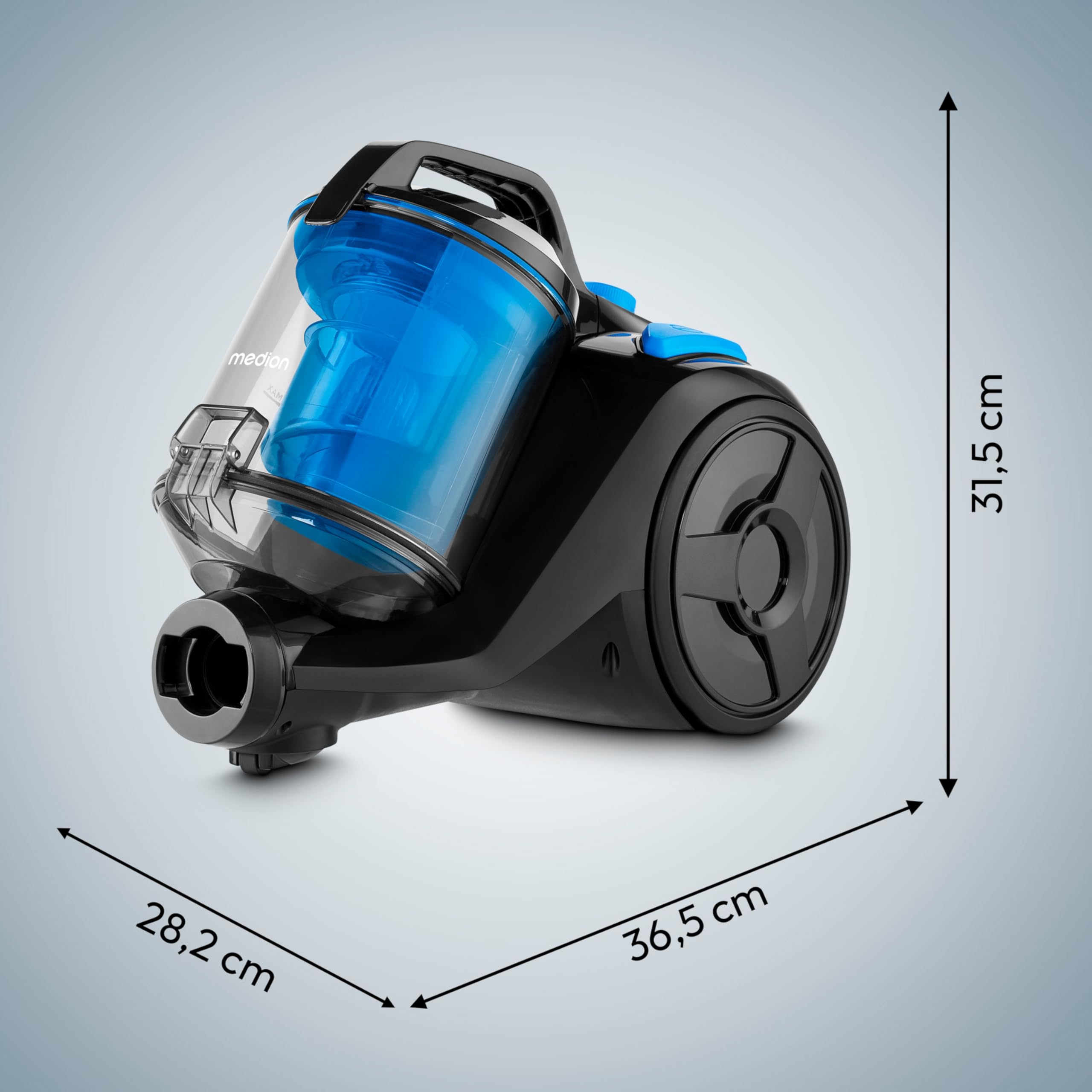 MEDION E2001 odkurzacz cyklonowy (bezworkowy, moc 800 W, pojemność zbiornika na kurz 2 l, promień roboczy 7 m, filtr HEPA nadający się do prania)