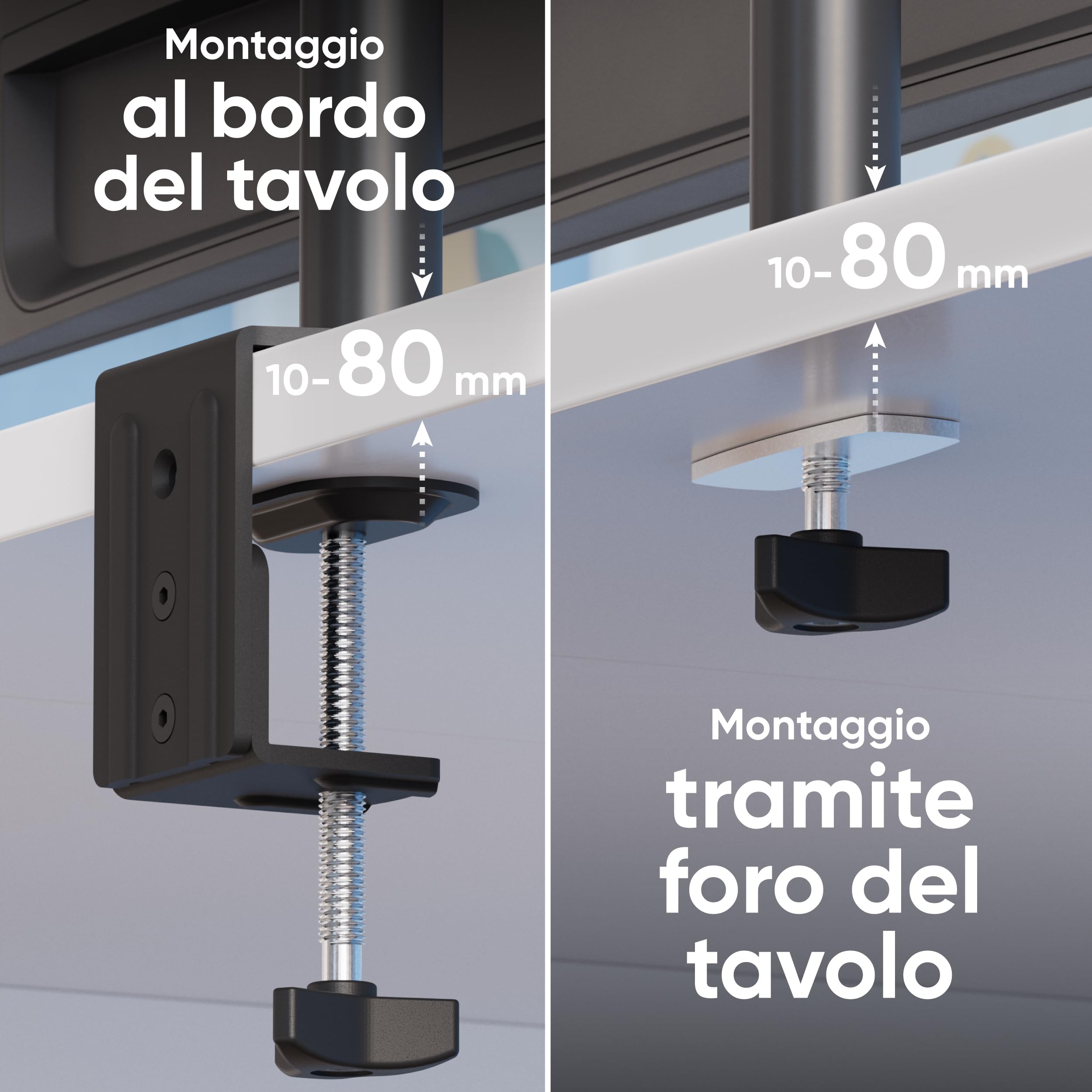ONKRON Braccio Monitor Doppio 13"-32", Carico Totale 16 kg, Supporto Monitor con VESA 75x75-100x100 mm, Supporto Schermo PC Scrivania Girevole e Inclinabile, Porta Schermo Universale, Nero D221E-B