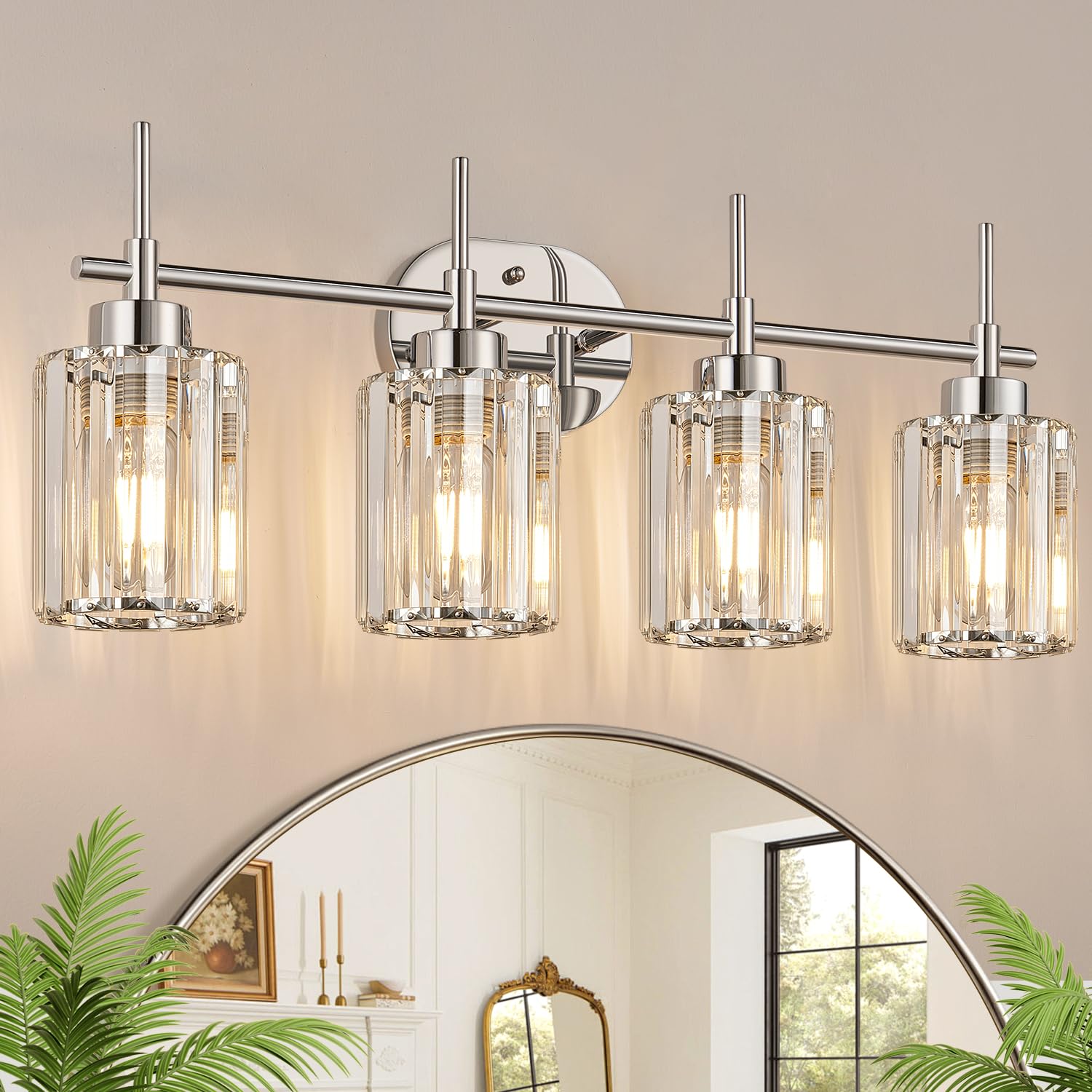 Photo 1 of Meybiok K9 Crystal Vanity Light Fixture, 4-Light Chrome