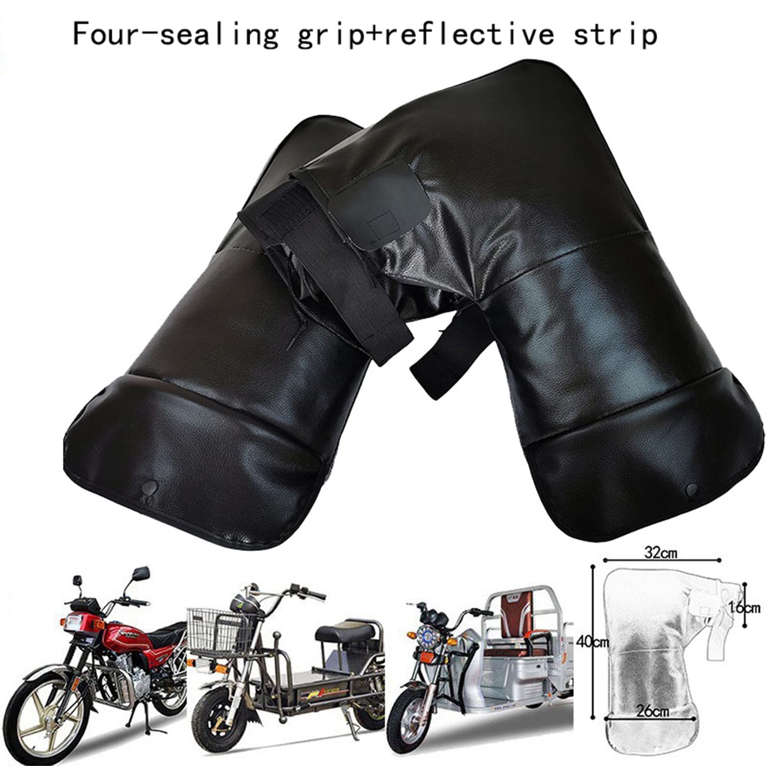 ZLZNX Manoplas De Moto Manillar Guantes De Ciclismo Guantes De Moto Protector Hecho De Cuero Artificial, Térmicos Y Antideslizantes para Invierno