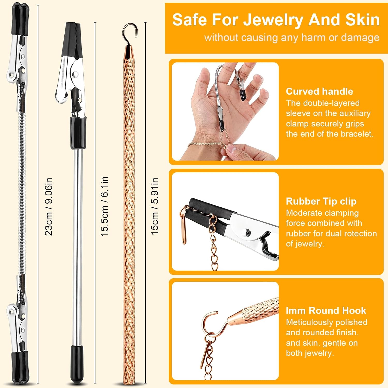 Coopache 3PCS Bracelet Helper Tool with Hook and 2PCS Extender Chain Clasp Set, Portable Bracelets Fastener Helpers Easy to Put on Yourself for Jewelry, Necklace, Zippers, Crafts Adjustment