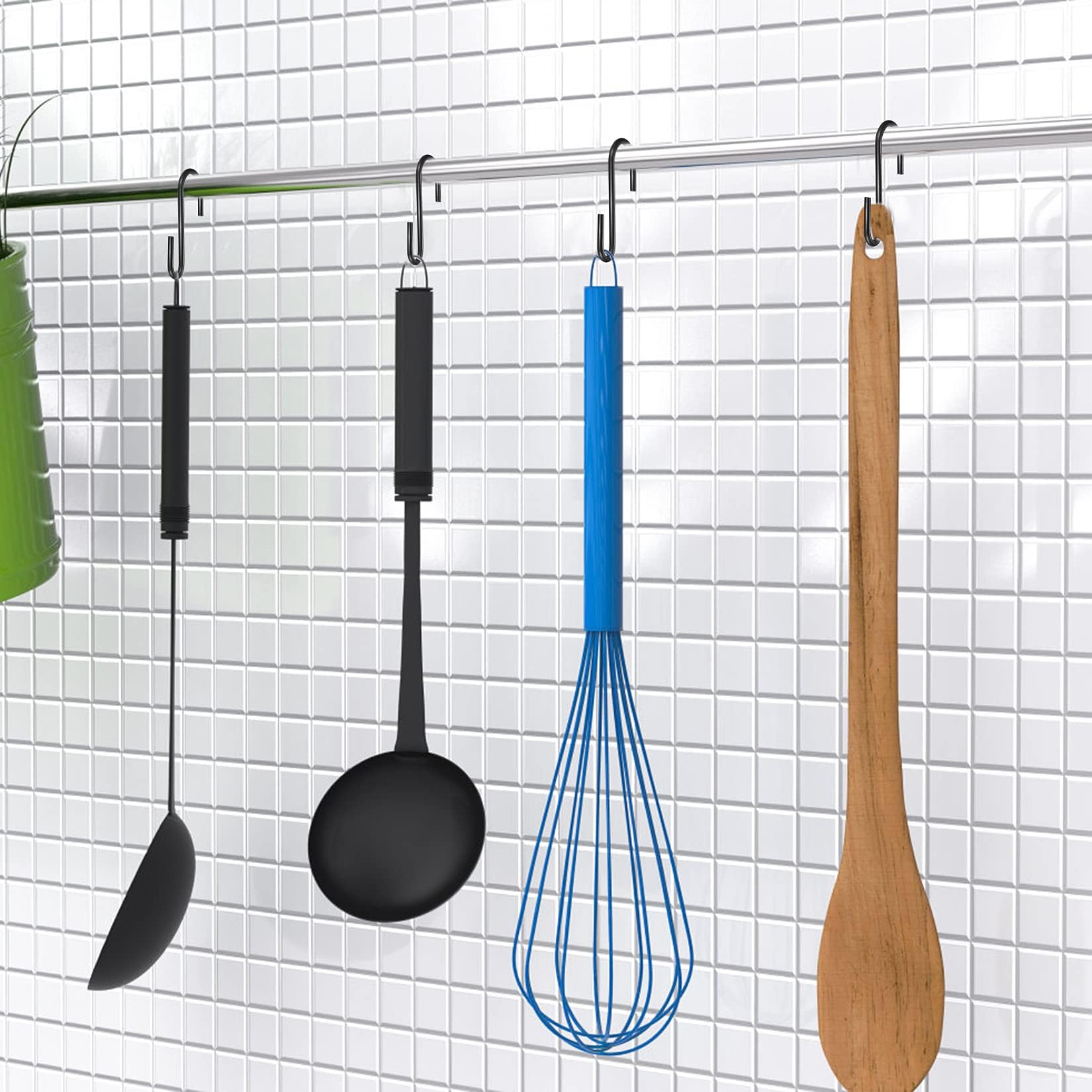 GOTRUST Ganci Forma S Pesanti, 22PCS Gancio Neri a S da Appendere in Acciaio, Piccoli Ganci da Cucina a Forma di S per Bagno, Giardino, Ufficio per Utensili, Vestiti, Piante, Cesti