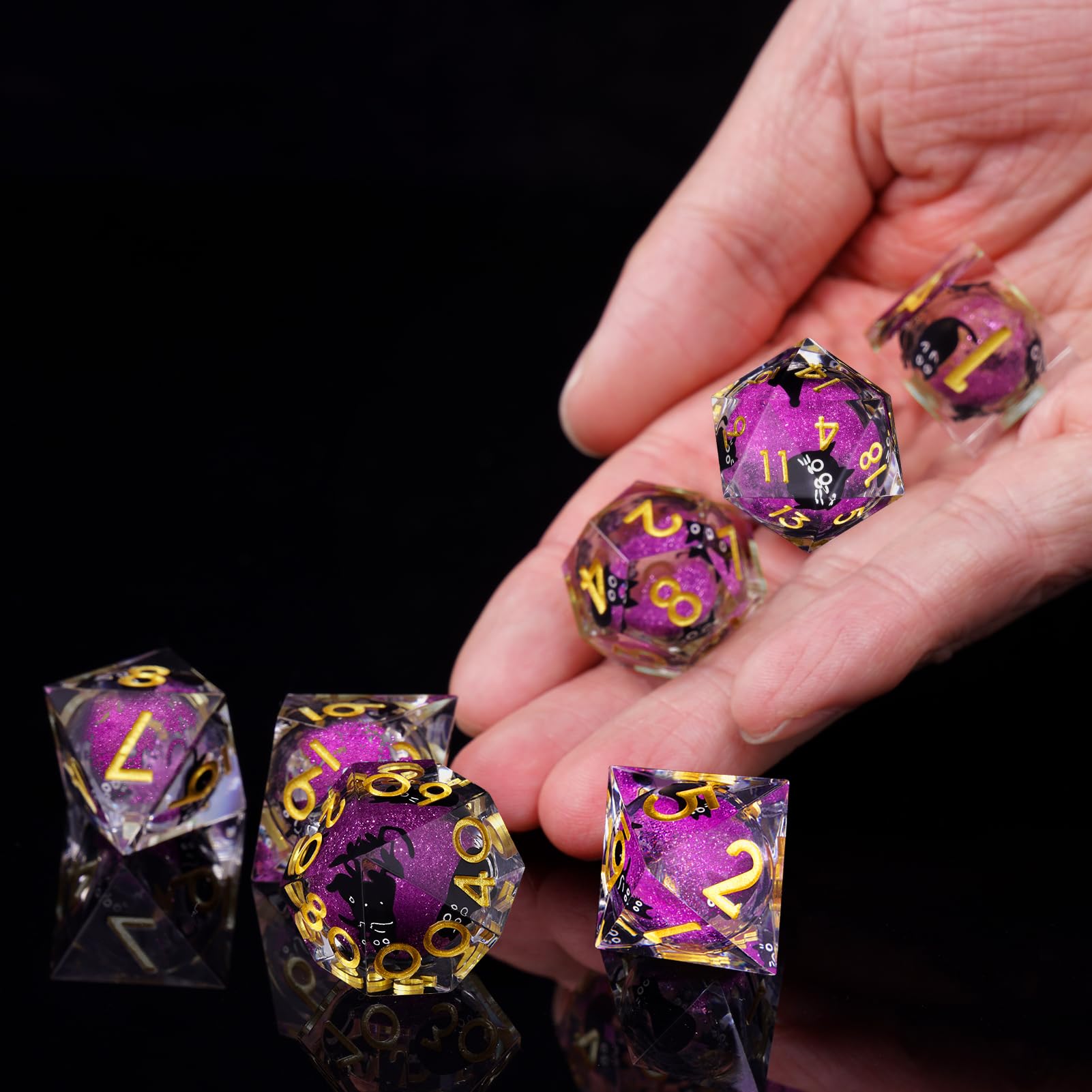 ORUZA 7 PCS Liquid Core Polyhedral DND Dice, Resin Sharp Edge Dice Set for D&D Dungeons and Dragons RPG MTG Table Games - Image 3